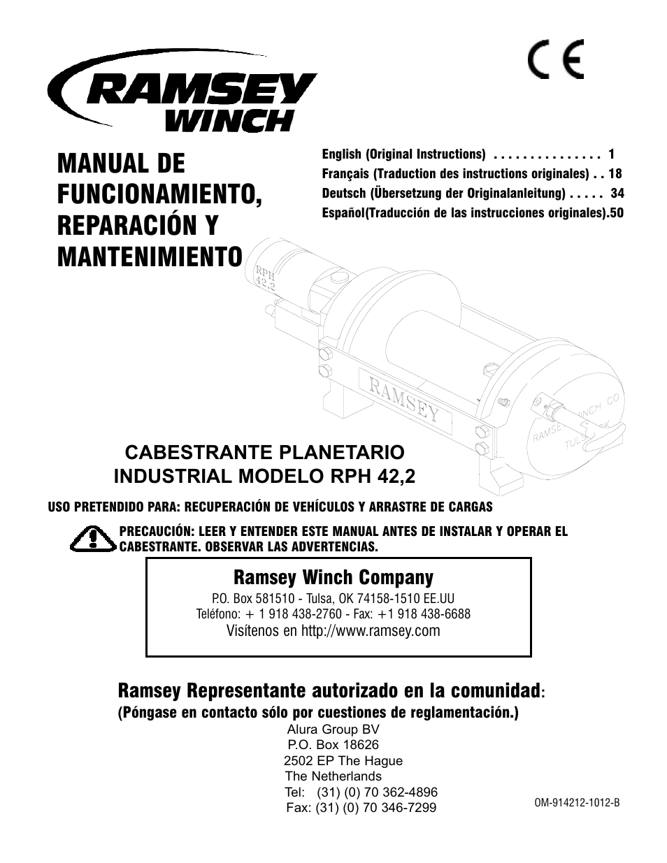 Ramsey winch company, Ramsey representante autorizado en la comunidad, Cabestrante planetario industrial modelo rph 42,2 | Ramsey Winch RPH 42,2 User Manual | Page 50 / 65