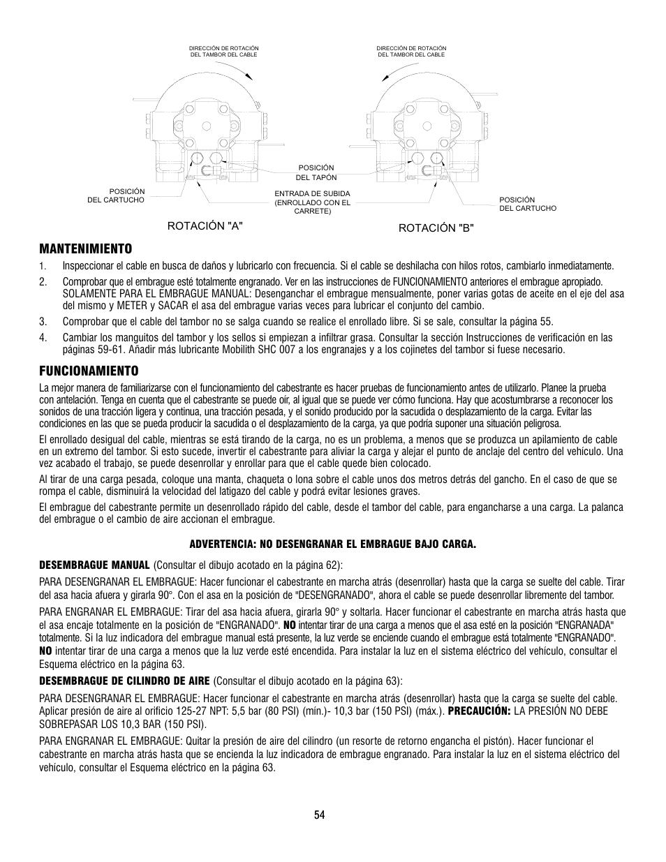 Mantenimiento, Funcionamiento | Ramsey Winch RPH 42,2 User Manual | Page 54 / 65