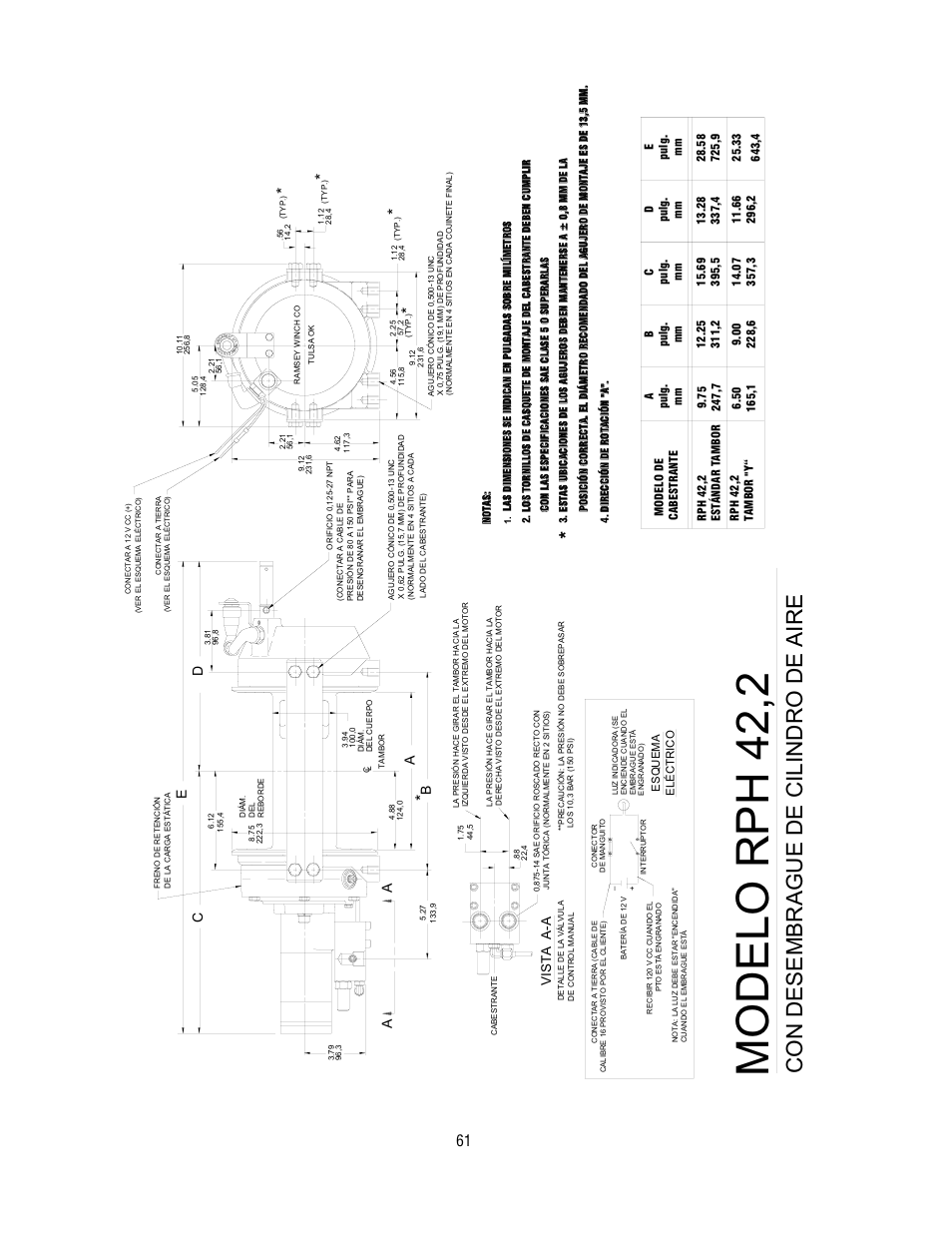 Modelo rph 42,2, Con desembrague de cilindro de aire, Ec d a b | Vista a-a | Ramsey Winch RPH 42,2 User Manual | Page 61 / 65