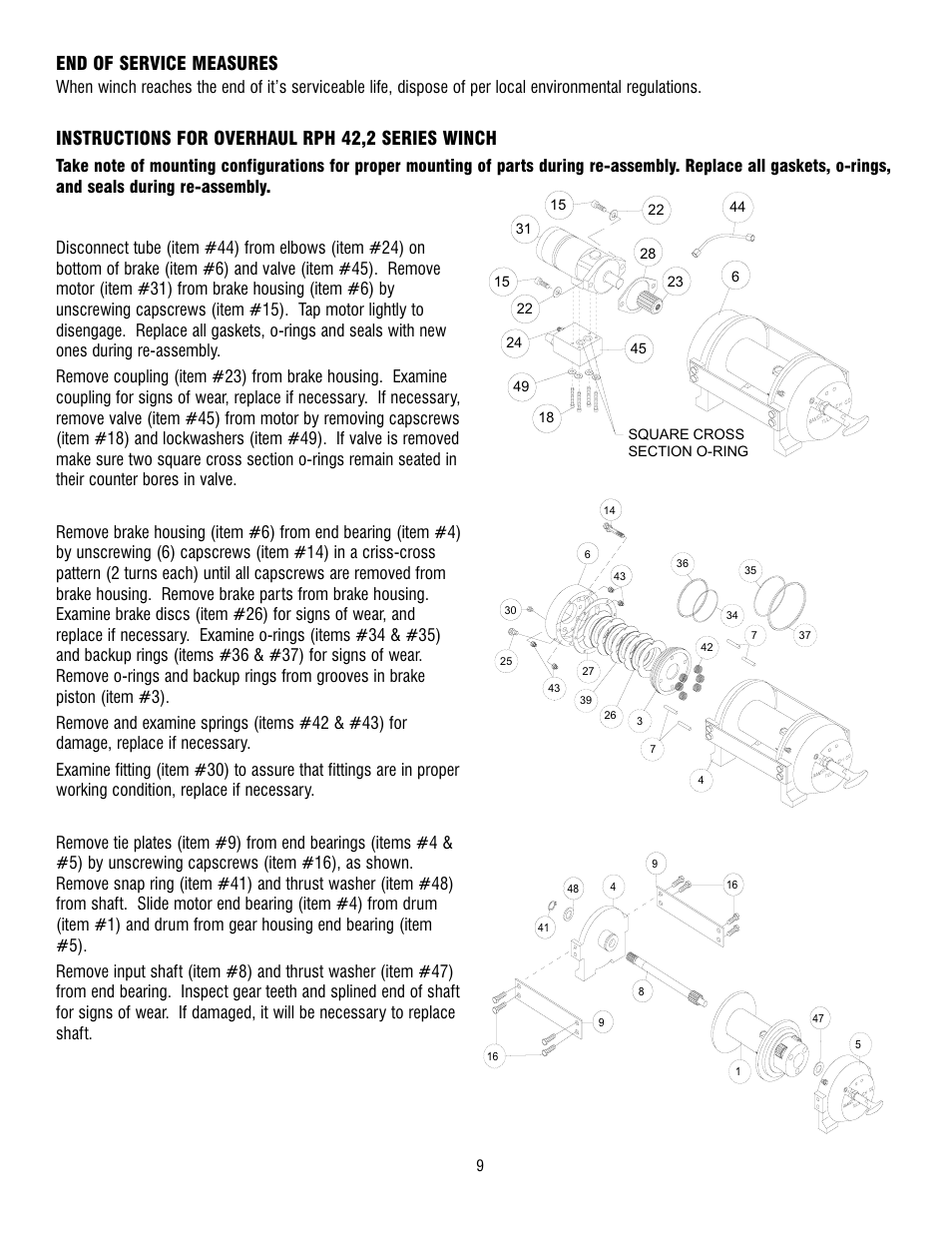 End of service measures, Instructions for overhaul rph 42,2 series winch | Ramsey Winch RPH 42,2 User Manual | Page 9 / 65