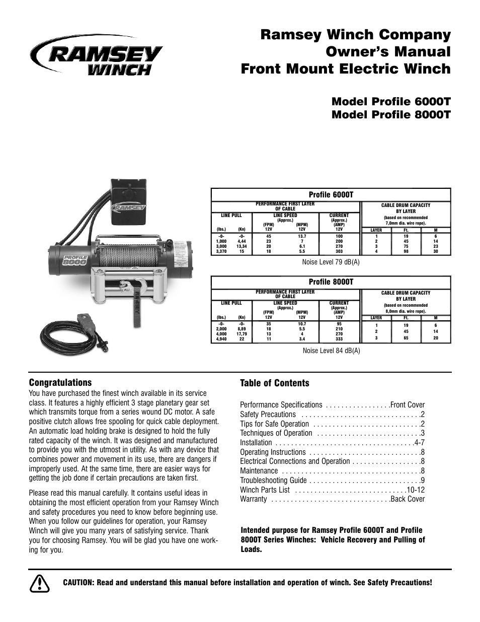 Ramsey Winch PROFILE 6000/8000T User Manual | 13 pages