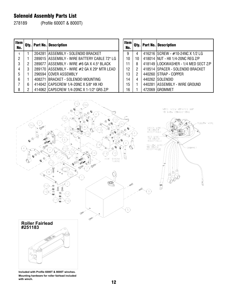 Solenoid assembly parts list | Ramsey Winch PROFILE 6000/8000T User Manual | Page 12 / 13