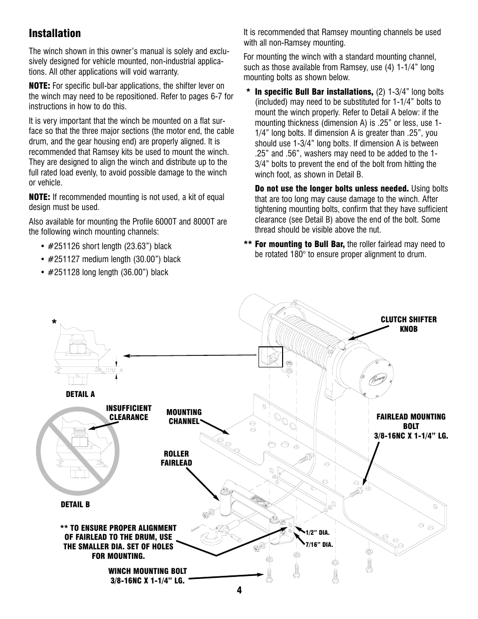 Installation | Ramsey Winch PROFILE 6000/8000T User Manual | Page 4 / 13