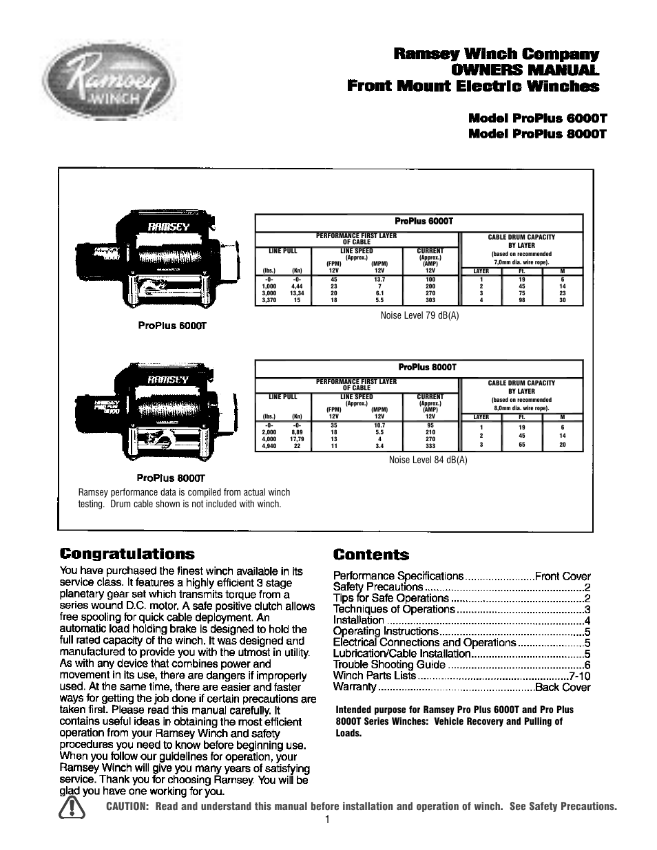 Ramsey Winch PROPLUS 6000/8000T User Manual | 12 pages