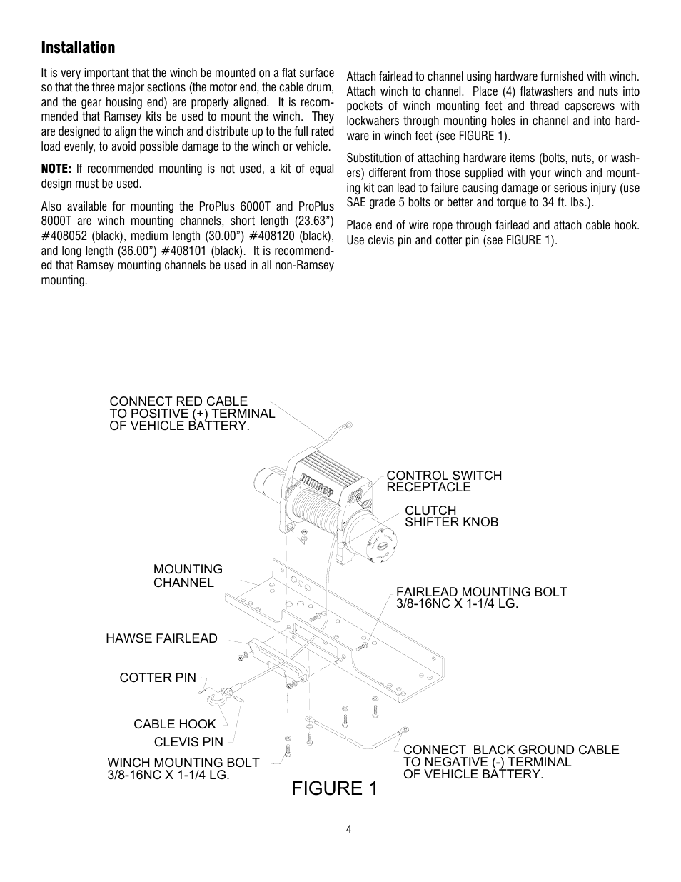 Figure 1, Installation | Ramsey Winch PROPLUS 6000/8000T User Manual | Page 4 / 12