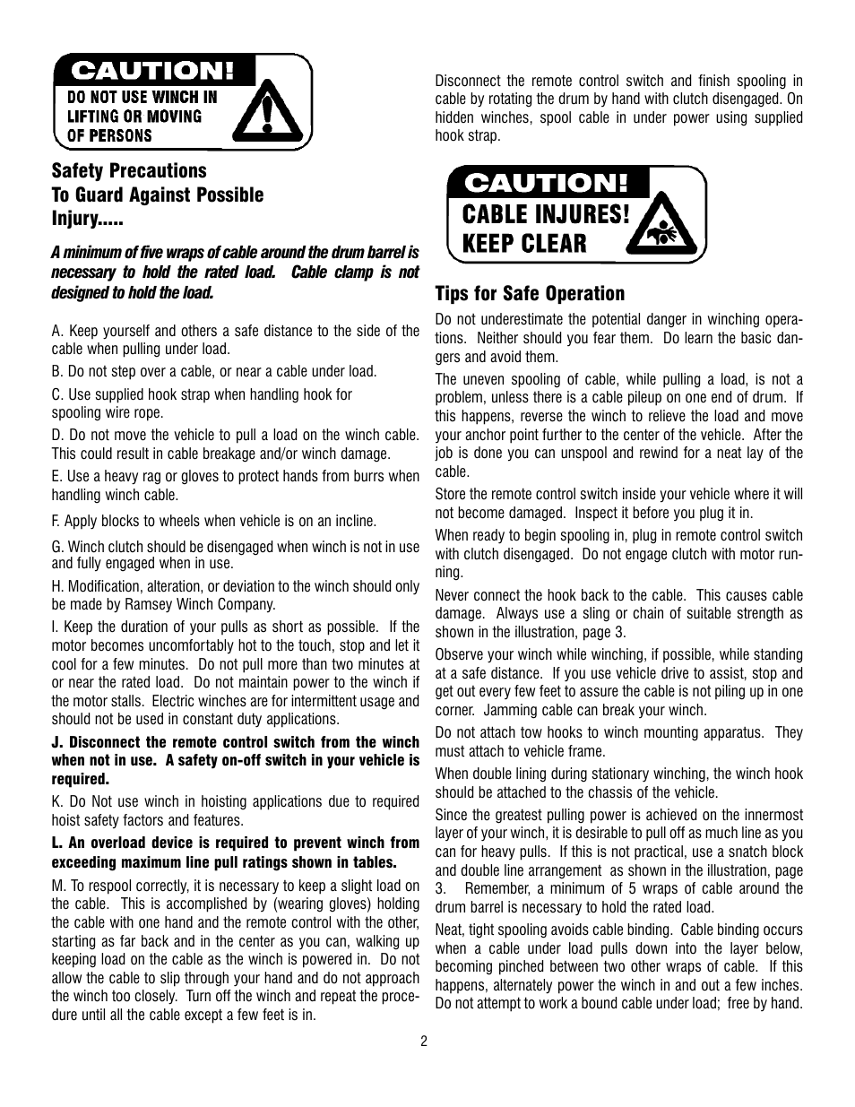 Ramsey Winch RE 8000/10000/12000T User Manual | Page 2 / 12