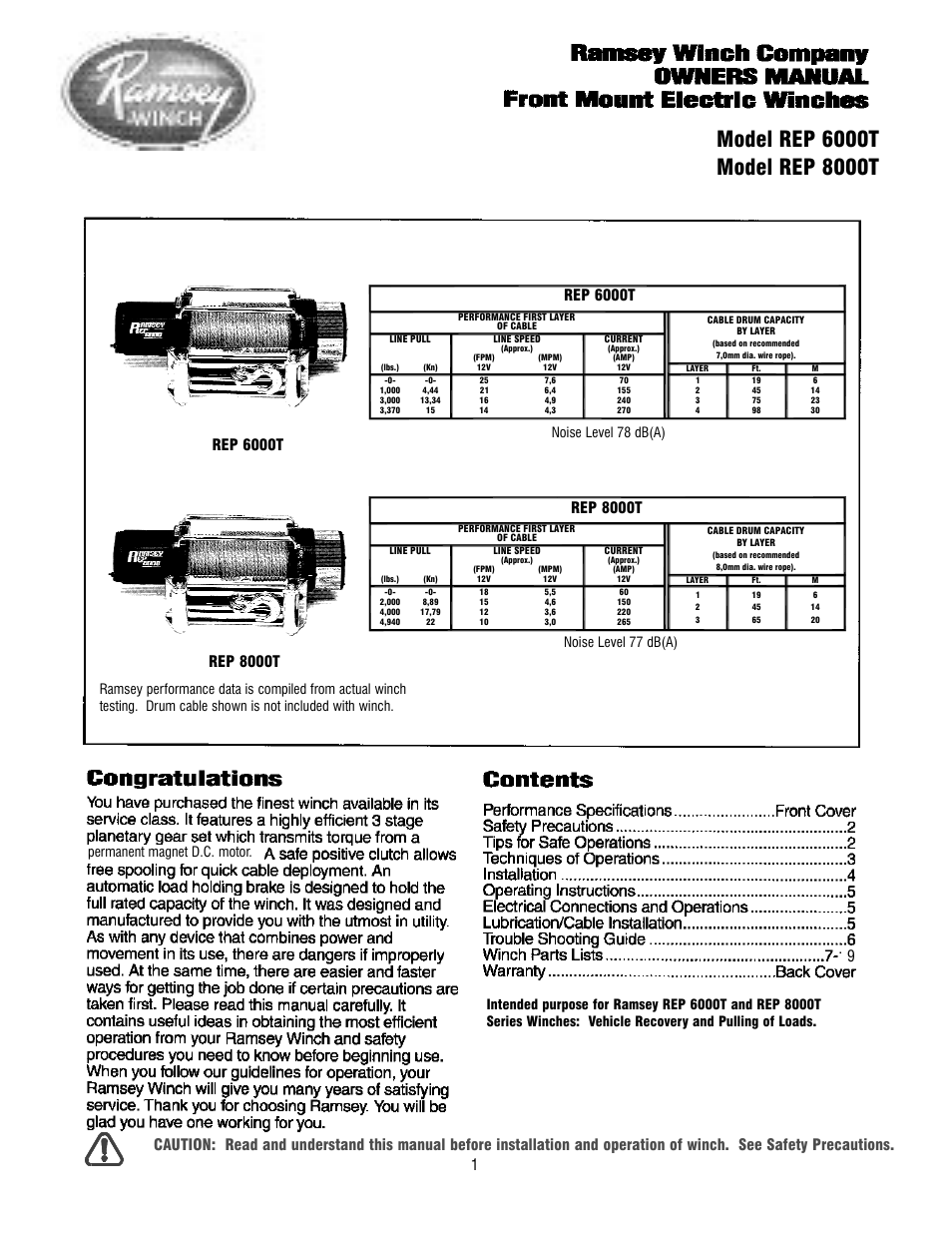 Ramsey Winch REP 6000/8000T User Manual | 12 pages