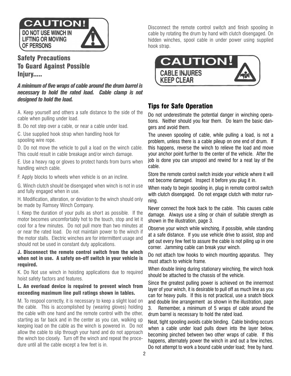 Ramsey Winch REP 6000/8000T User Manual | Page 2 / 12