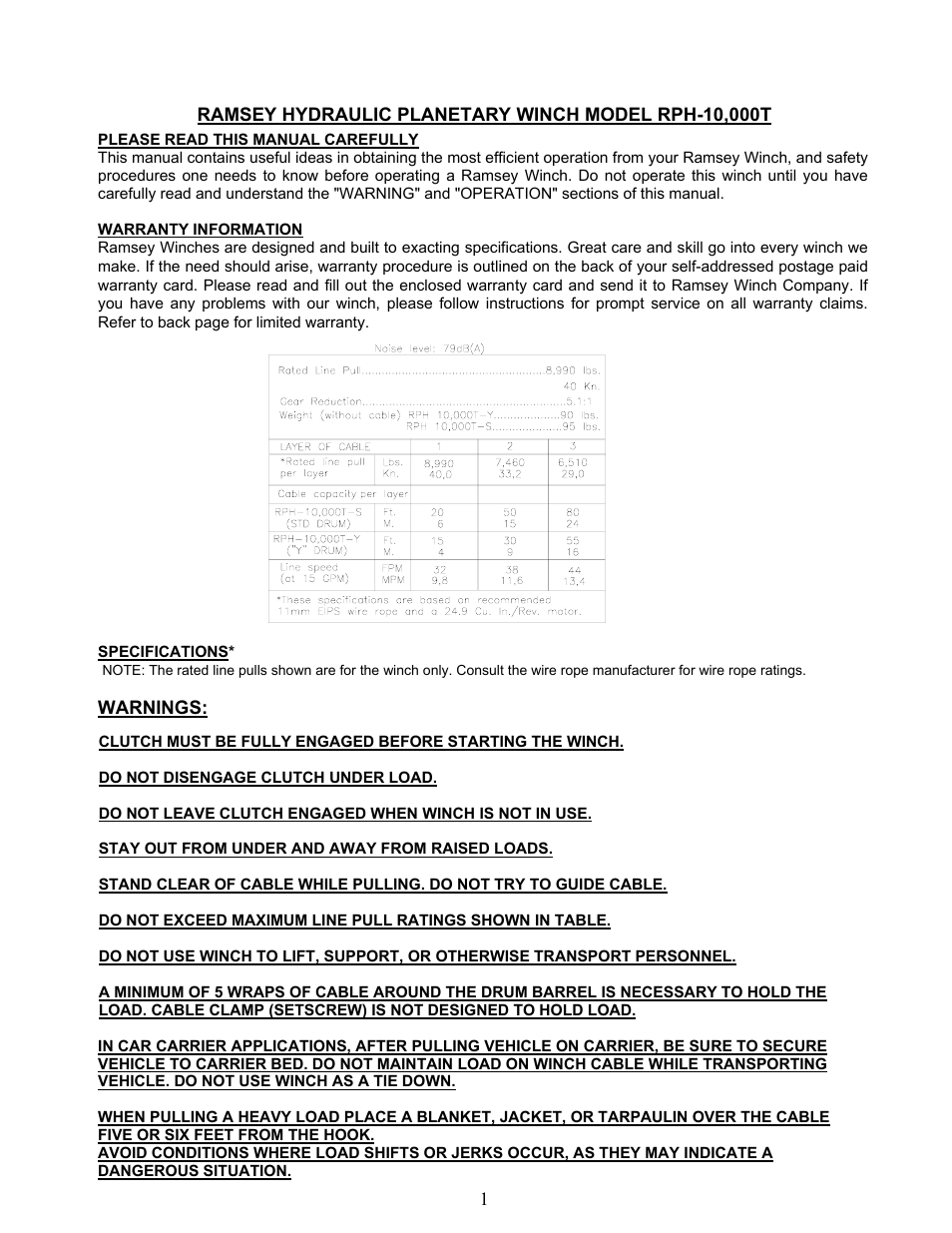 Ramsey Winch RPH 10000T User Manual | Page 3 / 27