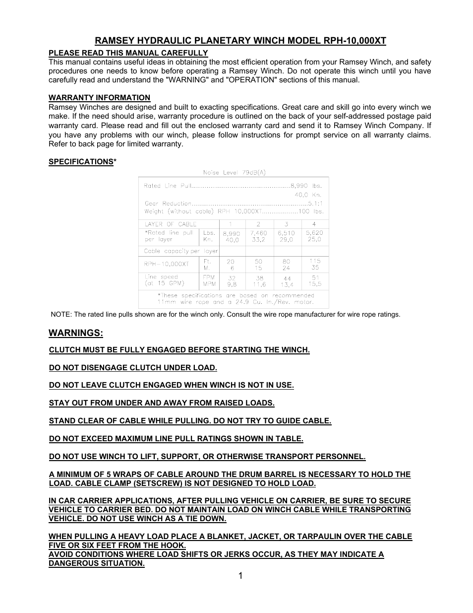 Ramsey Winch RPH 10000XT User Manual | Page 3 / 20