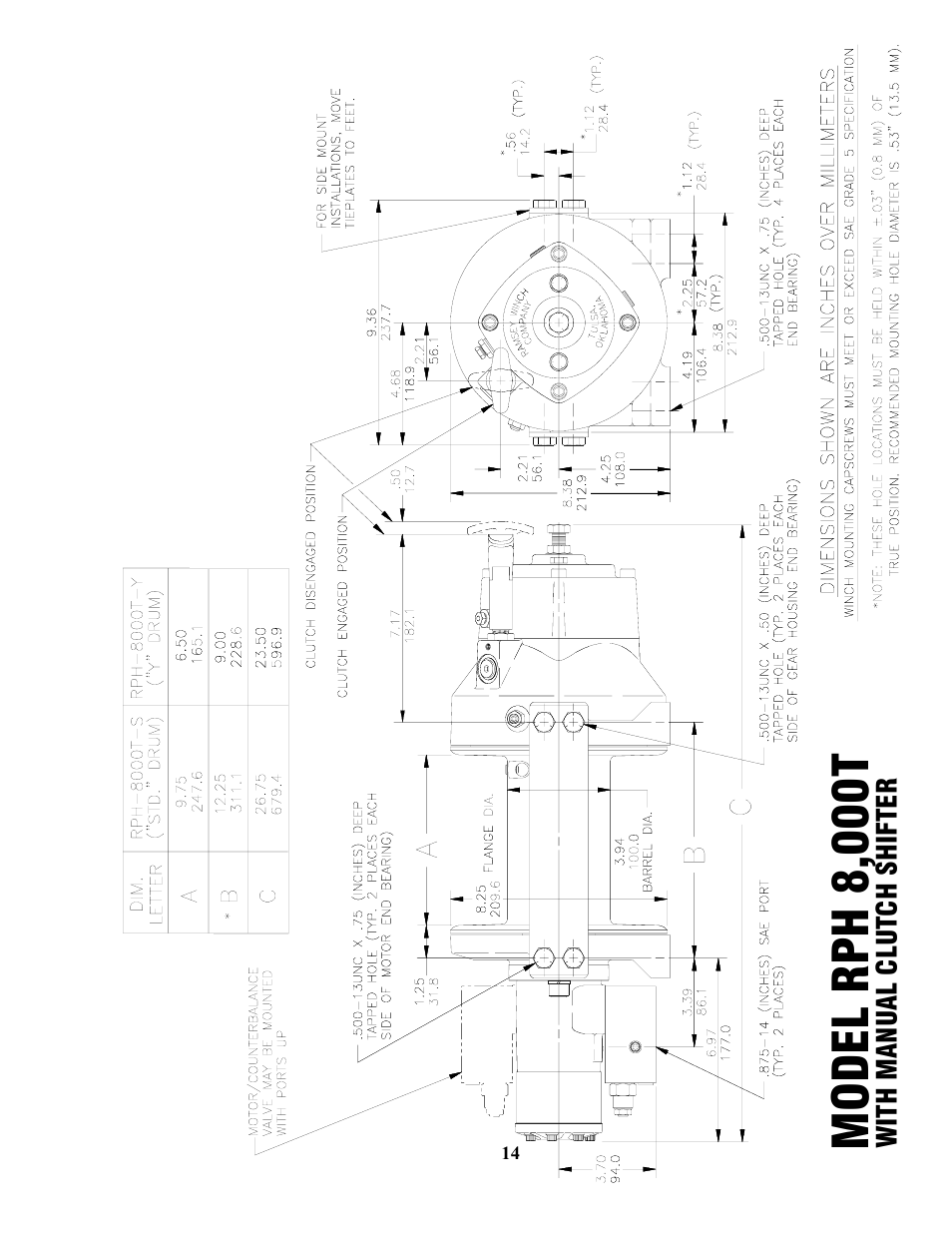 Model rph 8,000t, With manual clutch shifter | Ramsey Winch RPH 8000T User Manual | Page 15 / 24