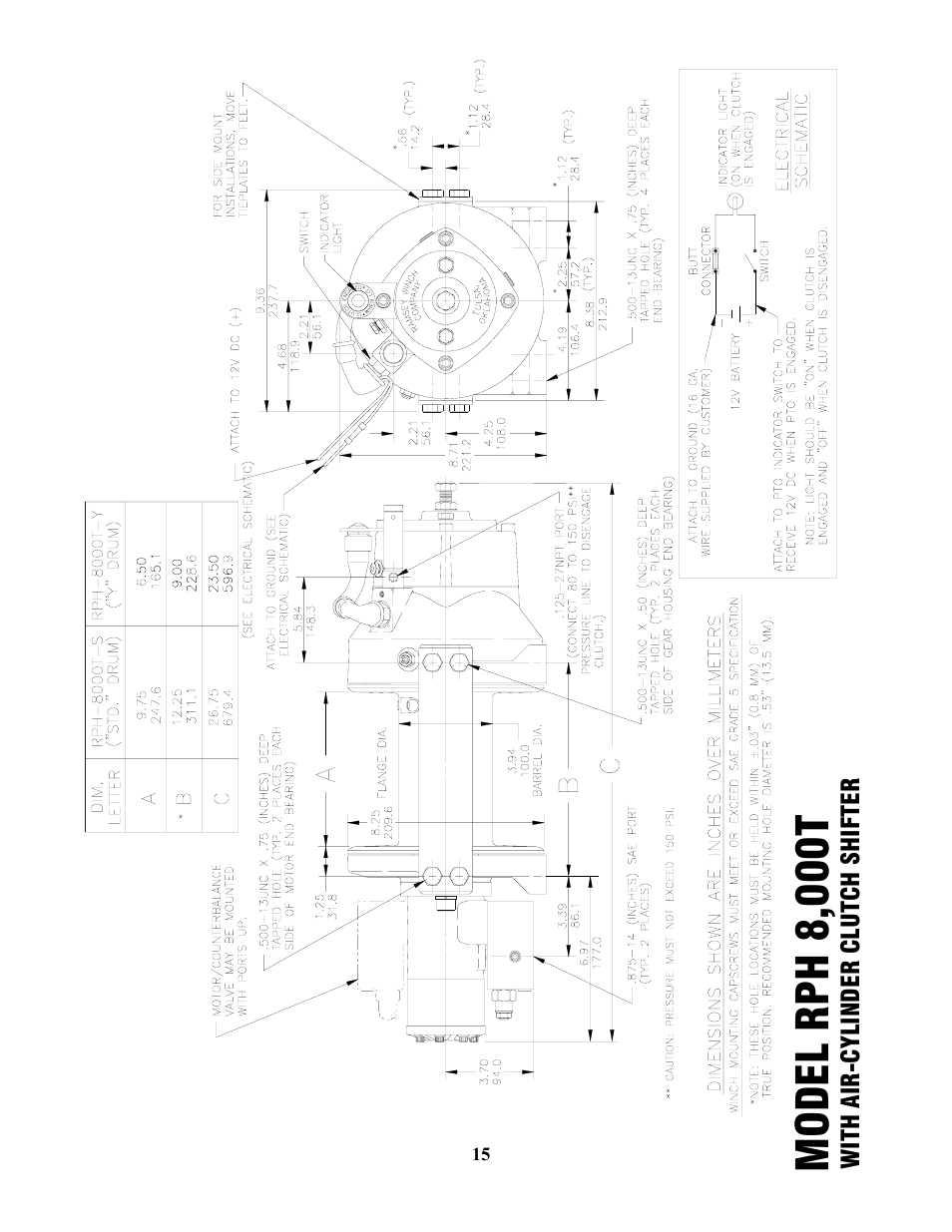 Model rph 8,000t, With air-cylinder clut ch shifte r | Ramsey Winch RPH 8000T User Manual | Page 16 / 24