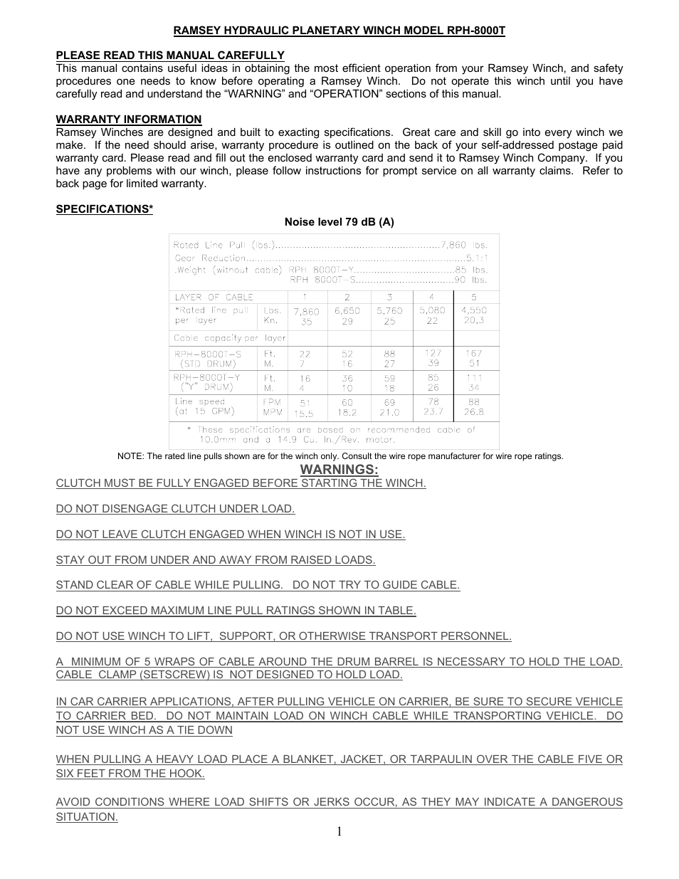 Ramsey Winch RPH 8000T User Manual | Page 2 / 24