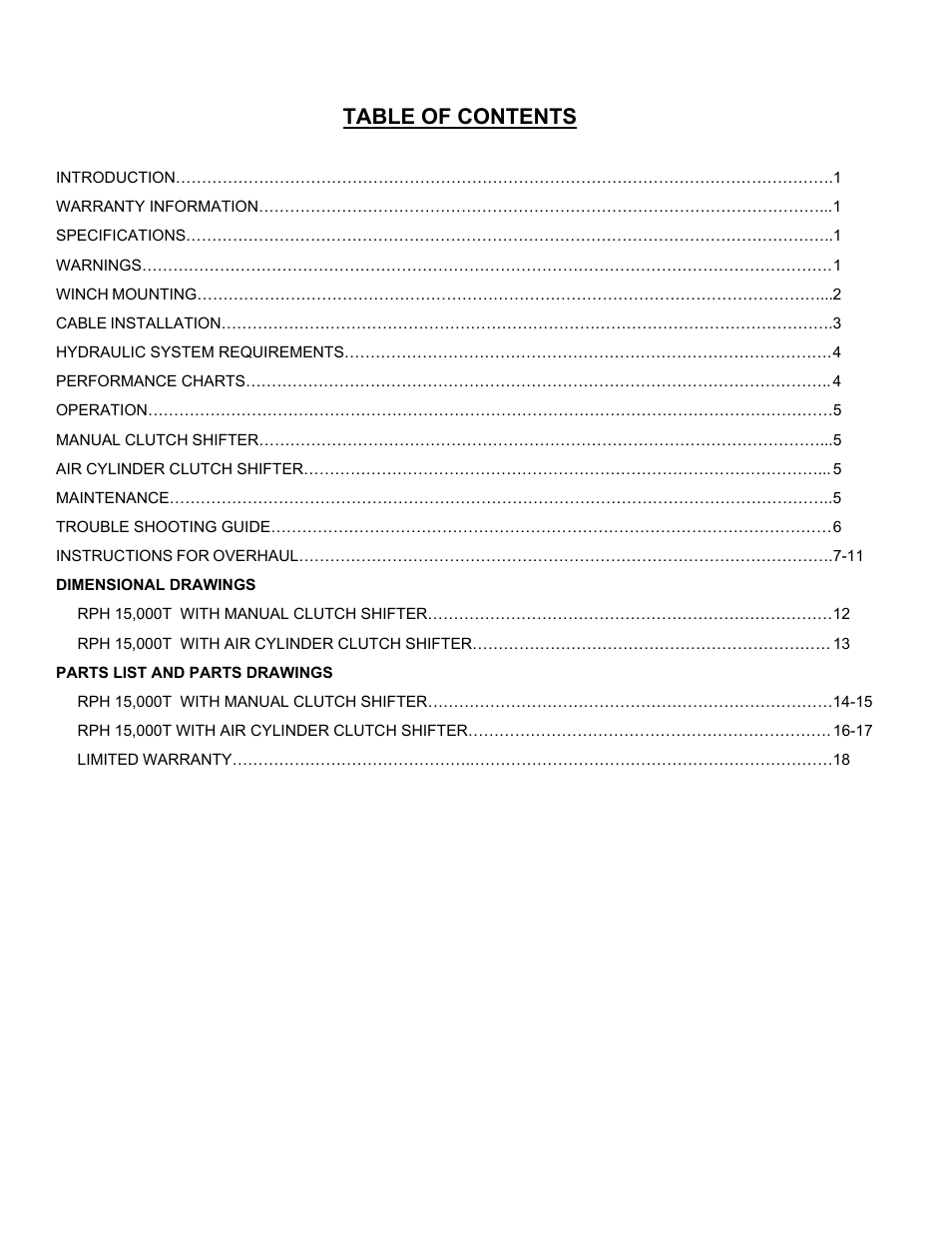 Ramsey Winch RPH-15000T User Manual | Page 2 / 22