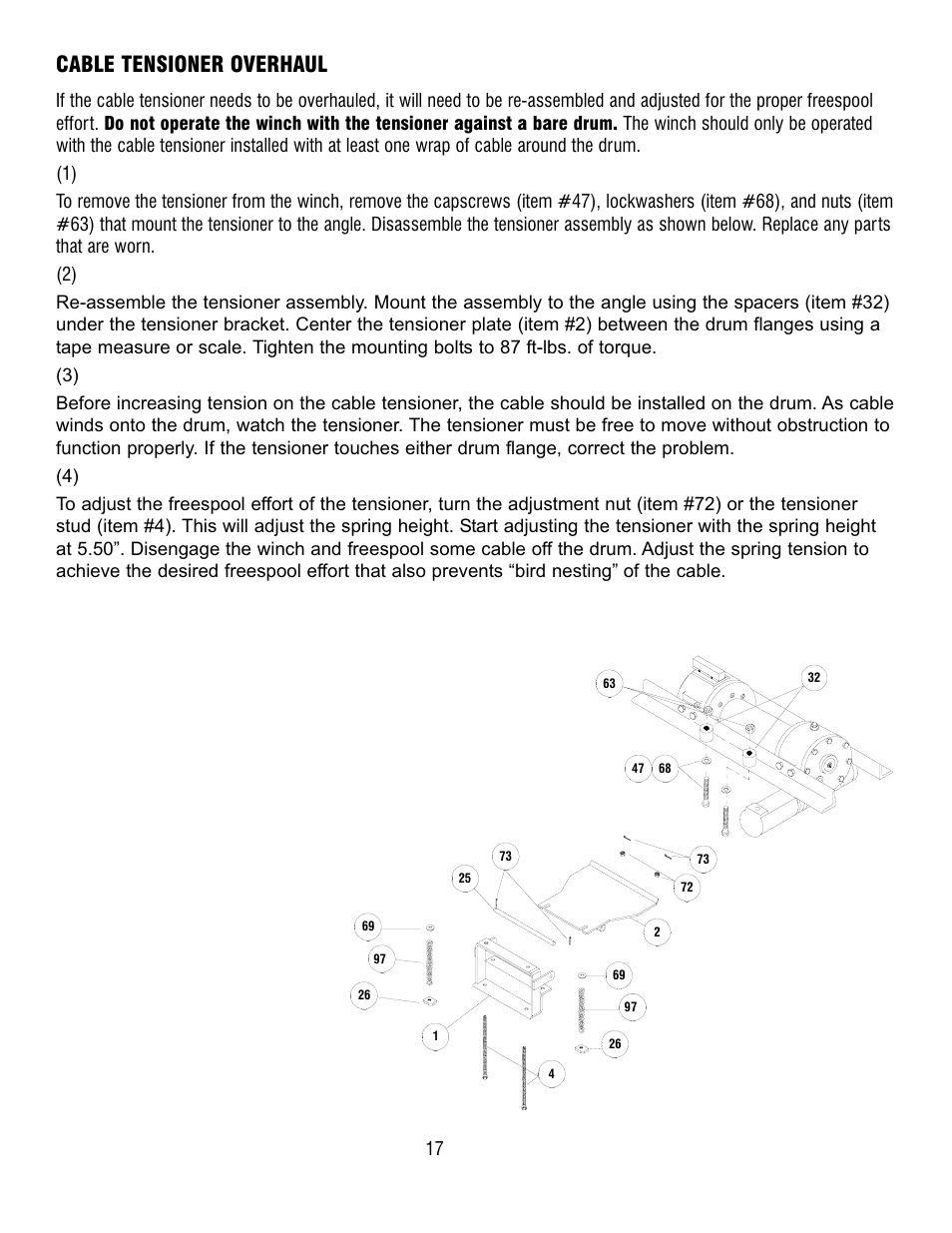 Cable tensioner overhaul | Ramsey Winch H-800 W/AIR SHIFTER (TALBERT) User Manual | Page 17 / 24