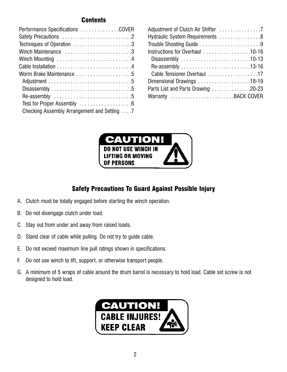 Ramsey Winch H-800 W/AIR SHIFTER (TALBERT) User Manual | Page 2 / 24