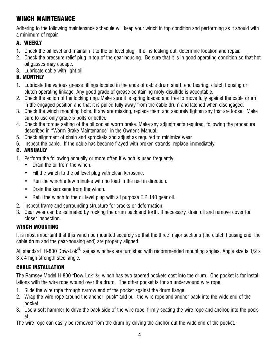 Ramsey Winch H-800 W/AIR SHIFTER (TALBERT) User Manual | Page 4 / 24