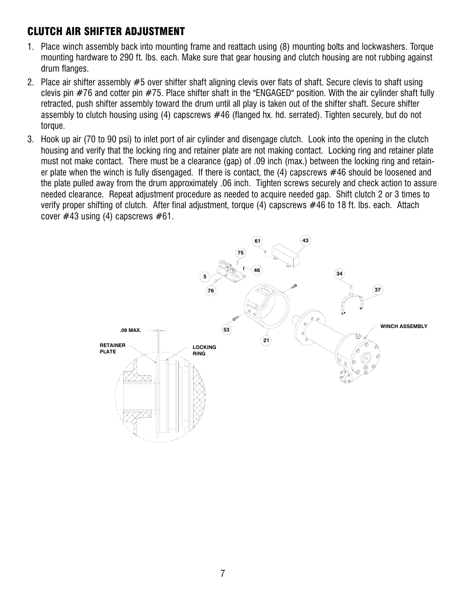 Clutch air shifter adjustment | Ramsey Winch H-800 W/AIR SHIFTER (TALBERT) User Manual | Page 7 / 24