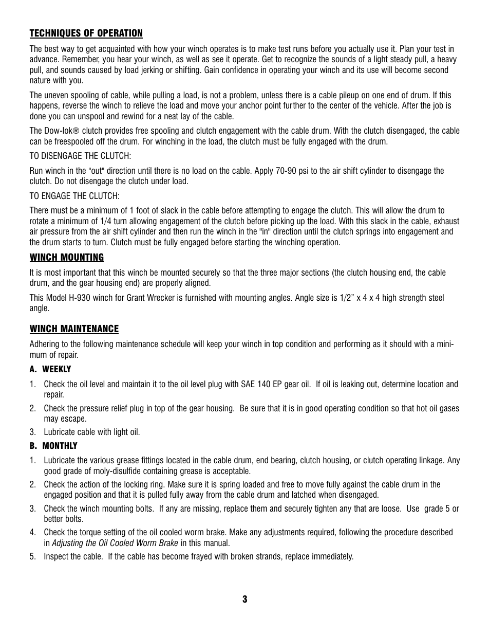 Ramsey Winch H-930r DOW-LOK w/Air Shifter for Grant Wrecker User Manual | Page 5 / 20