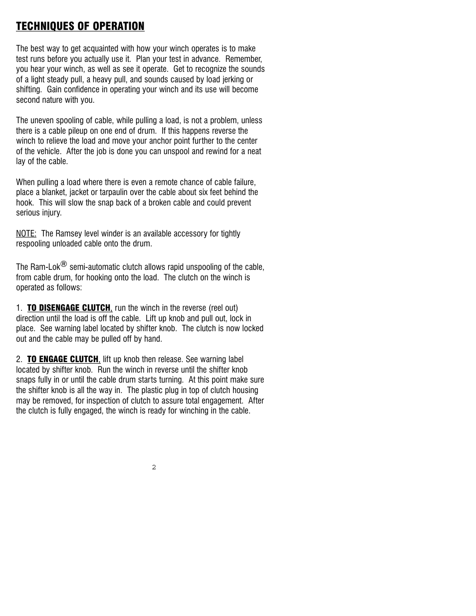 Techniques of operation | Ramsey Winch HD-200 (JERR-DAN) User Manual | Page 5 / 20