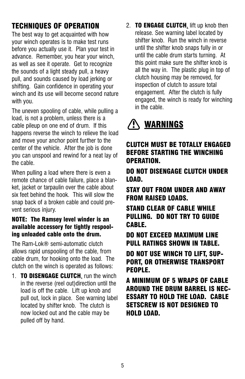 Warnings | Ramsey Winch HD-234 (JERR-DAN) (NOT CURRENT) User Manual | Page 5 / 20