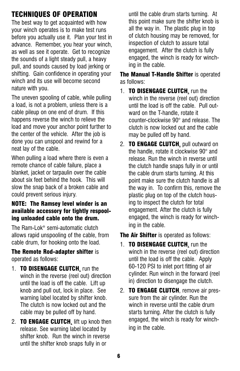 Techniques of operation | Ramsey Winch HDG-350 (JERR-DAN) {CURRENT} User Manual | Page 6 / 28