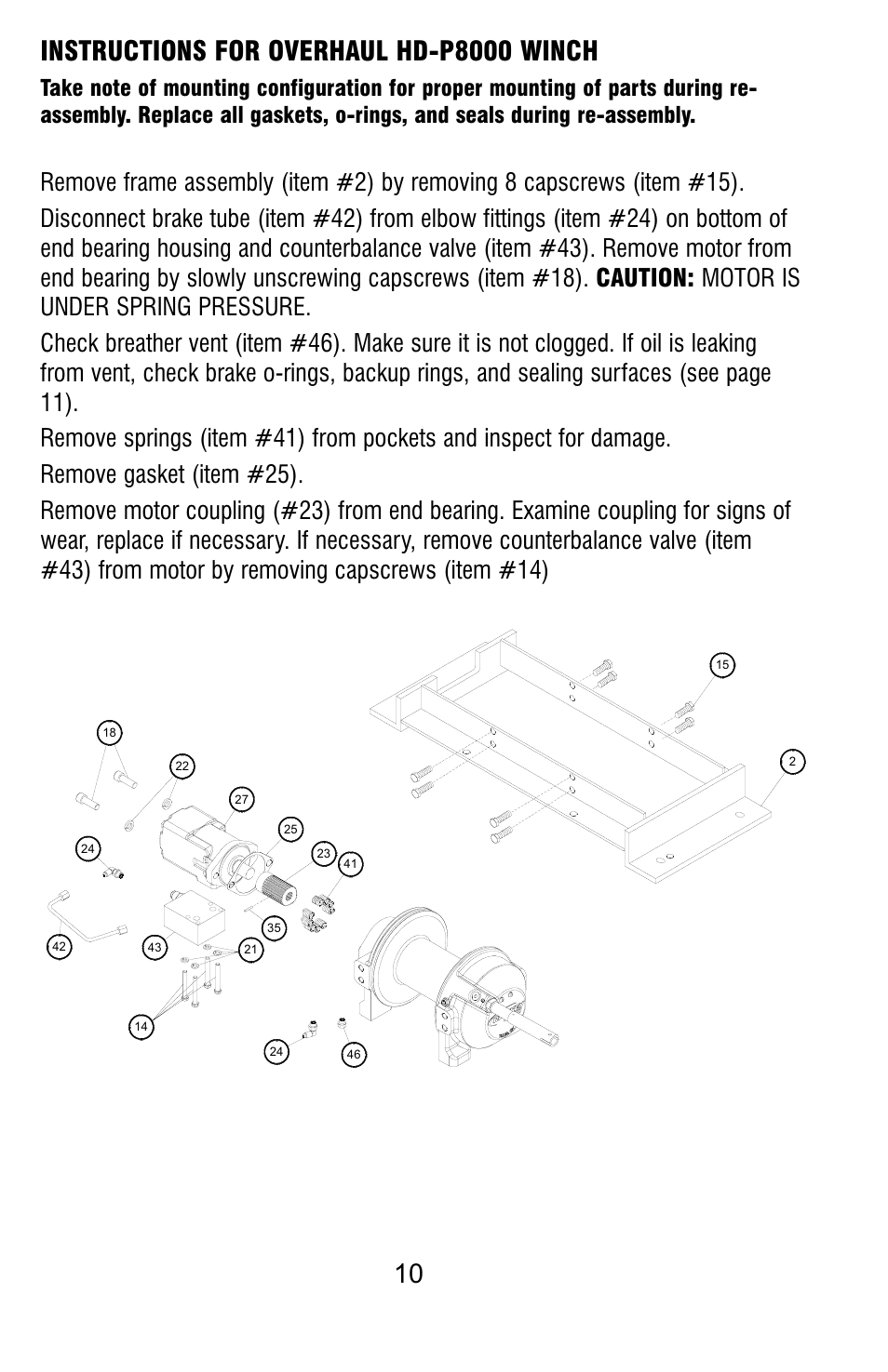 Instructions for overhaul hd-p8000 winch | Ramsey Winch HD-P8000 W/FRAME (JERR-DAN) User Manual | Page 10 / 20