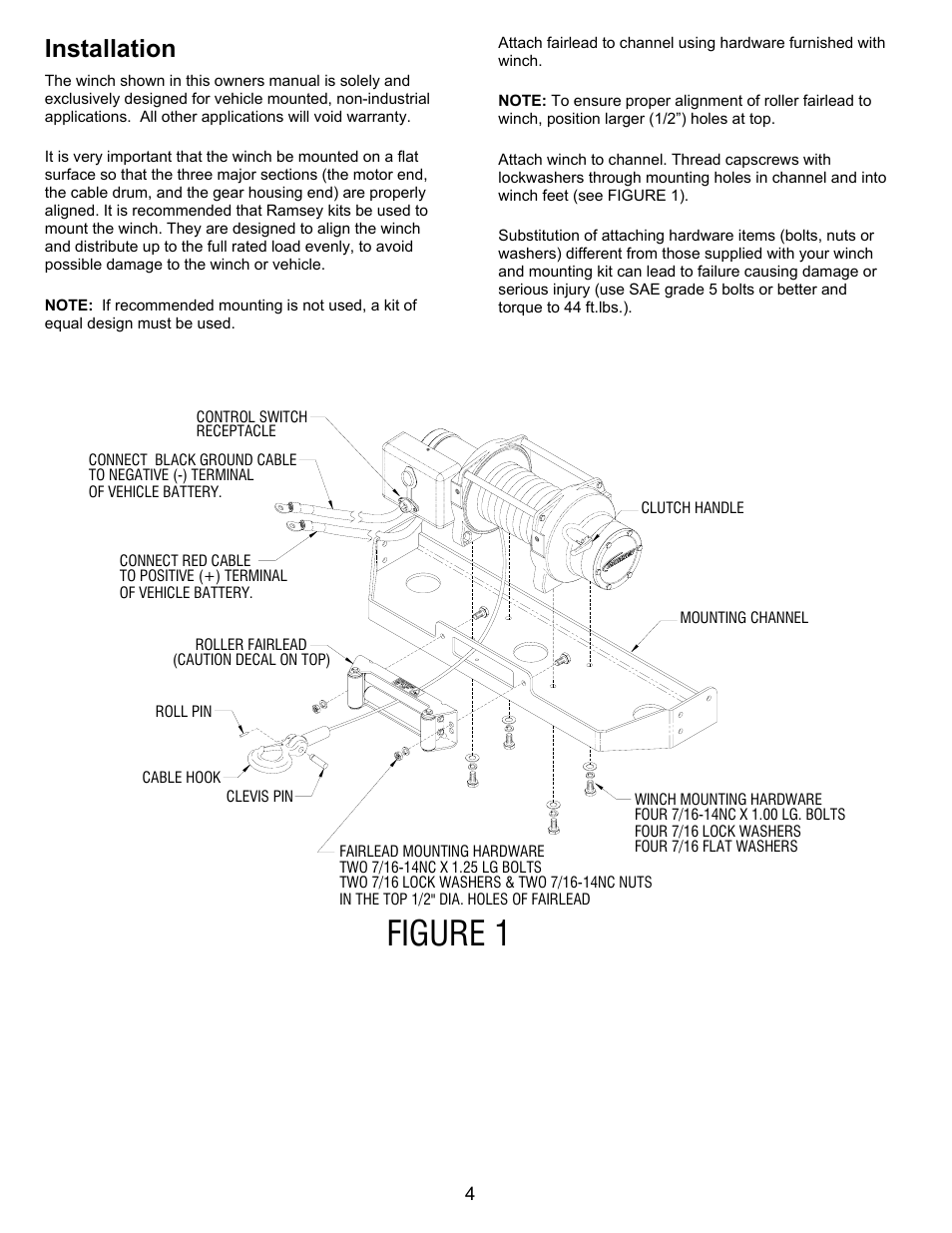 Figure 1, Installation | Ramsey Winch PATRIOT 12000 W/THERMAL PROTECTION (SZUMMAR) User Manual | Page 4 / 12