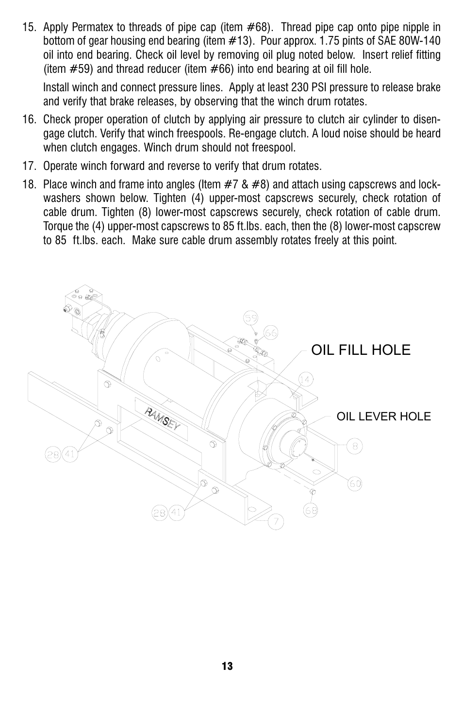 Oil fill hole | Ramsey Winch RPH-25000 (JERR-DAN) User Manual | Page 15 / 24