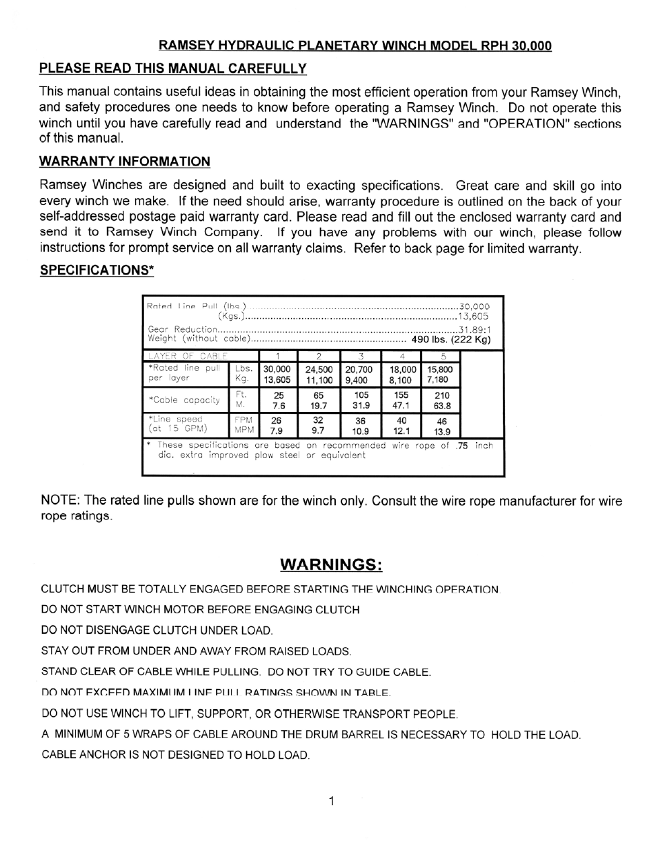 Ramsey Winch RPH-30000 for Boniface User Manual | Page 3 / 20