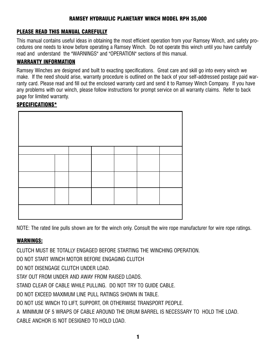 Ramsey Winch RPH-35000 W/ 2 SPEED MOTOR User Manual | Page 3 / 20