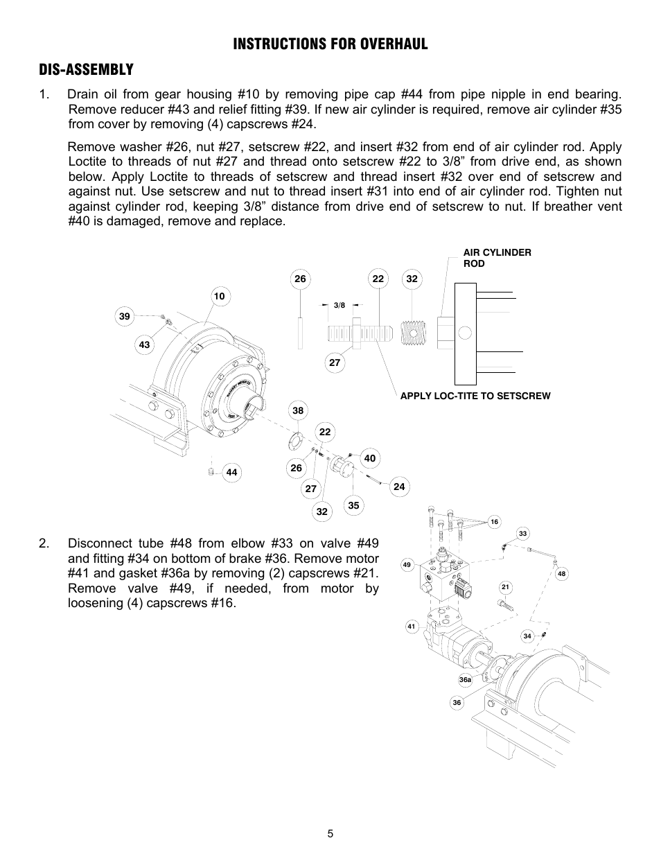 Instructions for overhaul dis-assembly | Ramsey Winch RPH-40000 2 SPEED W/AIR TENSIONER User Manual | Page 7 / 20