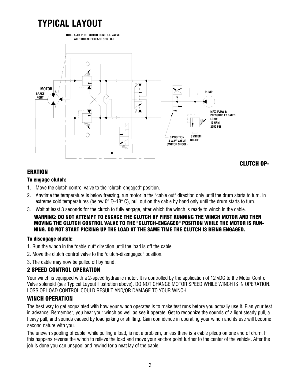 Typical layout, Clutch op- eration, 2 speed control operation | Winch operation | Ramsey Winch RPH-50,000 (AATAC) User Manual | Page 5 / 20