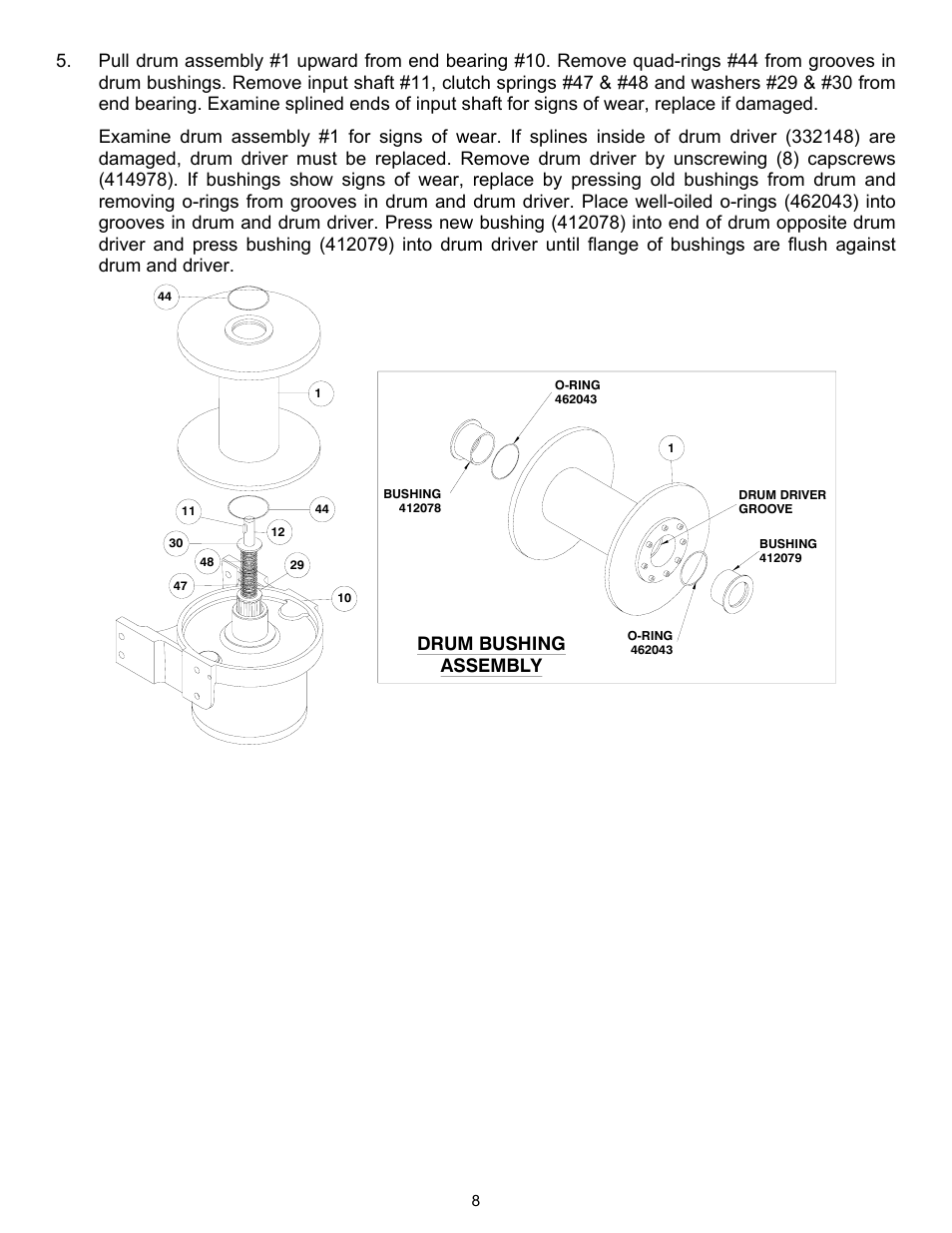 Drum bushing assembly | Ramsey Winch RPH-50000 LARGE FLANGE W/AIR TENSIONER (OBSOLETE) User Manual | Page 11 / 24