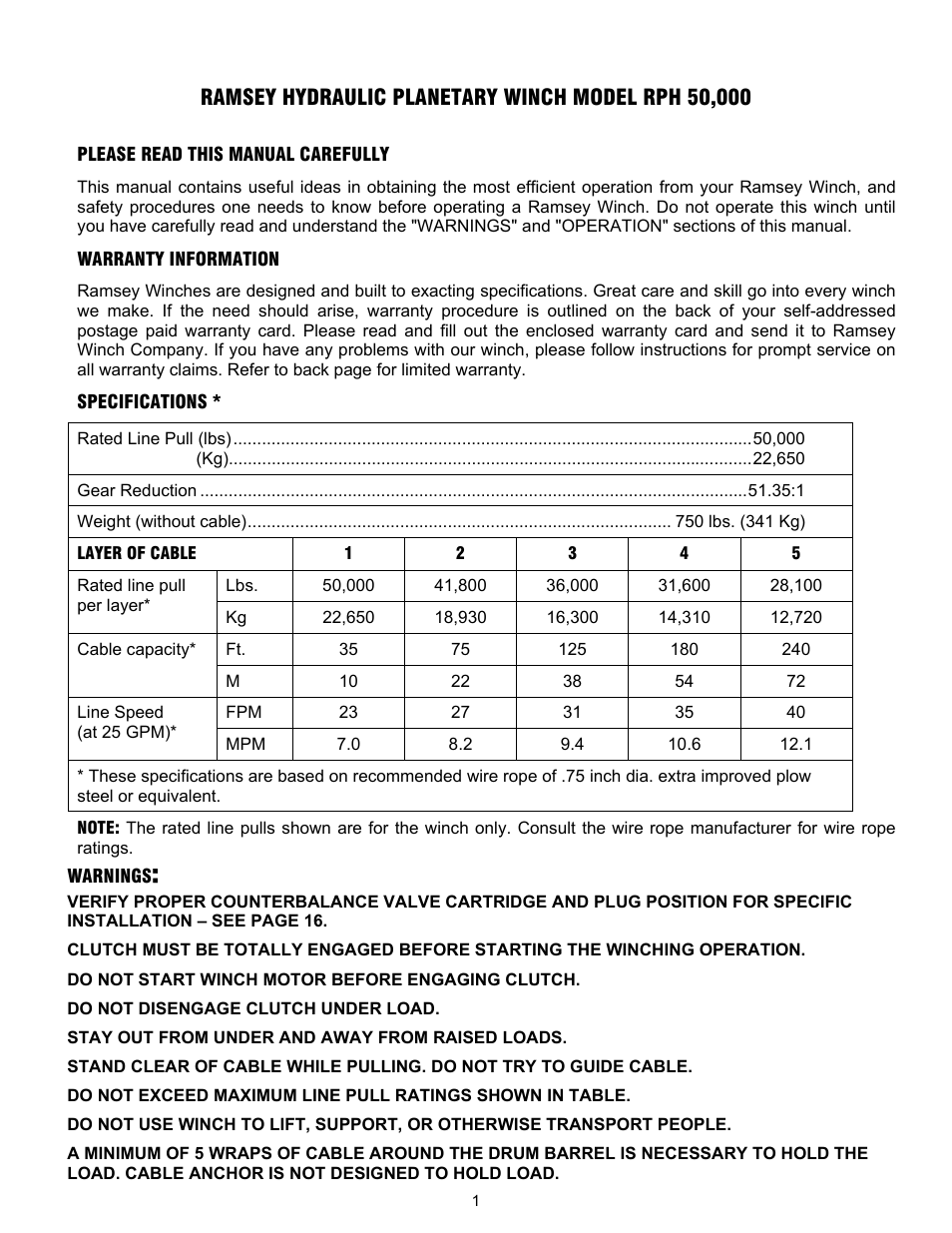 Ramsey Winch RPH-50000 LARGE FLANGE W/AIR TENSIONER (OBSOLETE) User Manual | Page 4 / 24