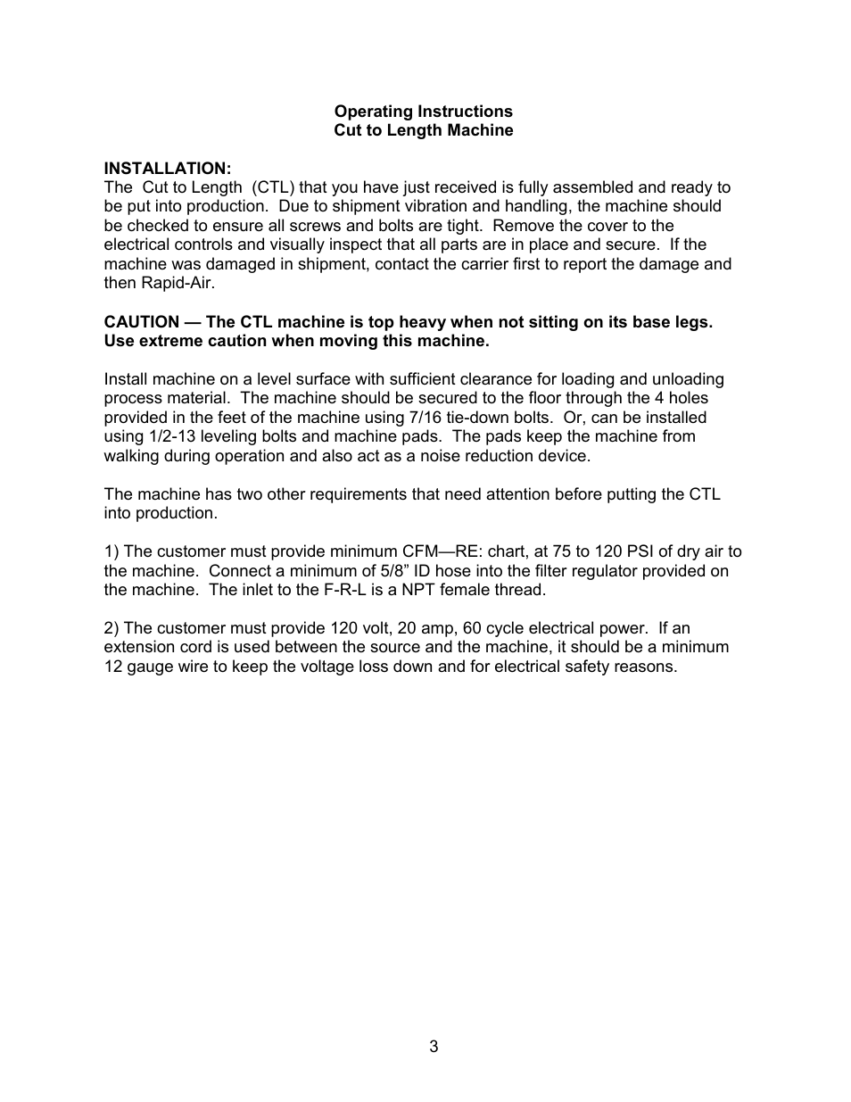 Rapid-Air AIR FEED / CUT-TO-LENGTH WITH KEYPAD User Manual | Page 4 / 21