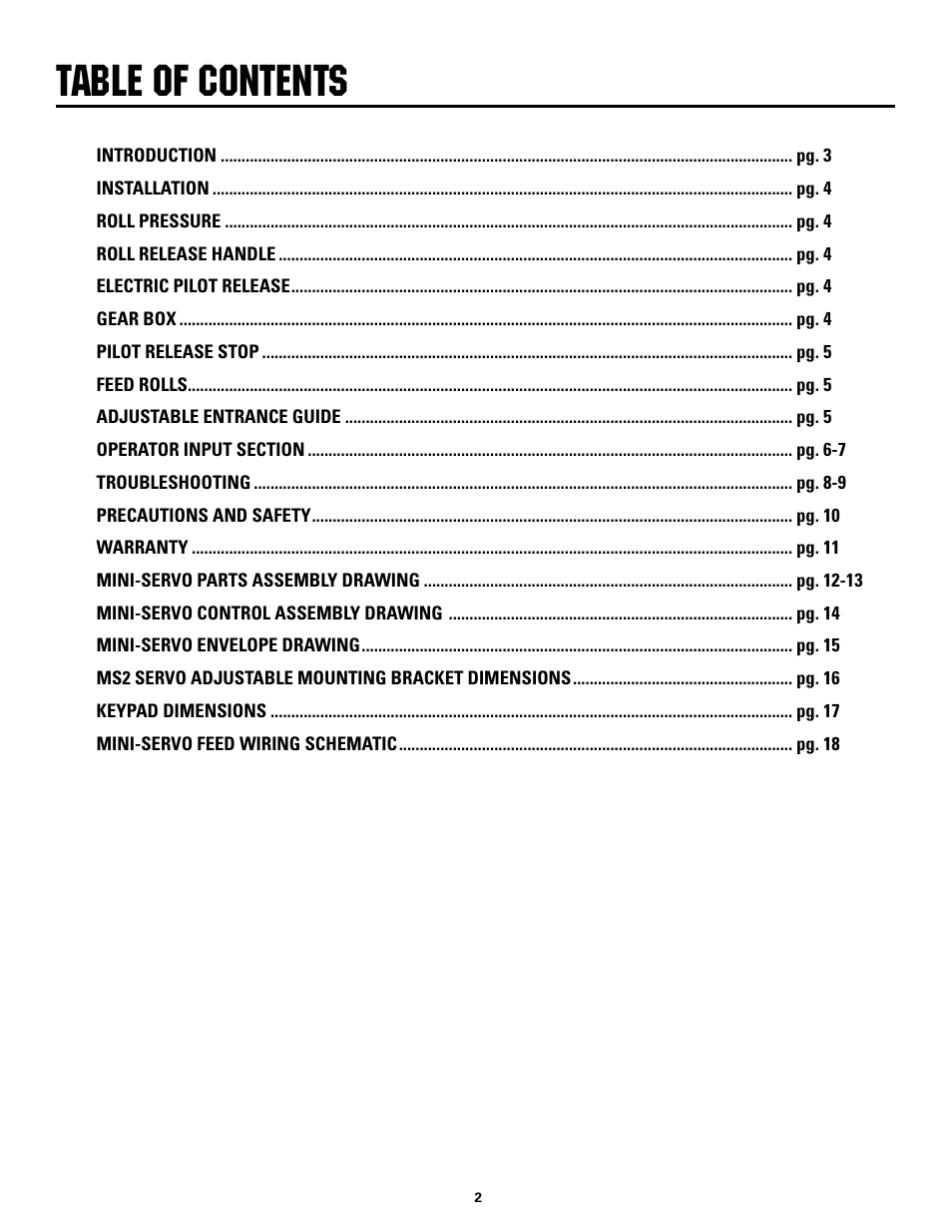 Rapid-Air MINI-SERVO FEED: MS2, MS4 & MS8. 115vac, 1ph, 60hz User Manual | Page 2 / 18