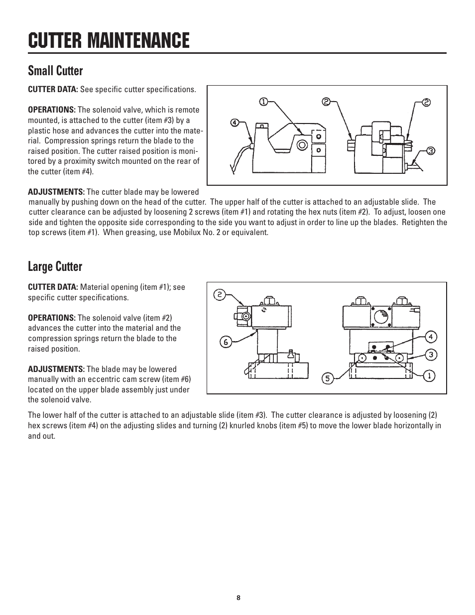 Cutter maintenance, Small cutter, Large cutter | Rapid-Air SMART MINI-SERVO FEED CUT-TO-LENGTH: SMS2, SMS4, SMS8 User Manual | Page 8 / 23