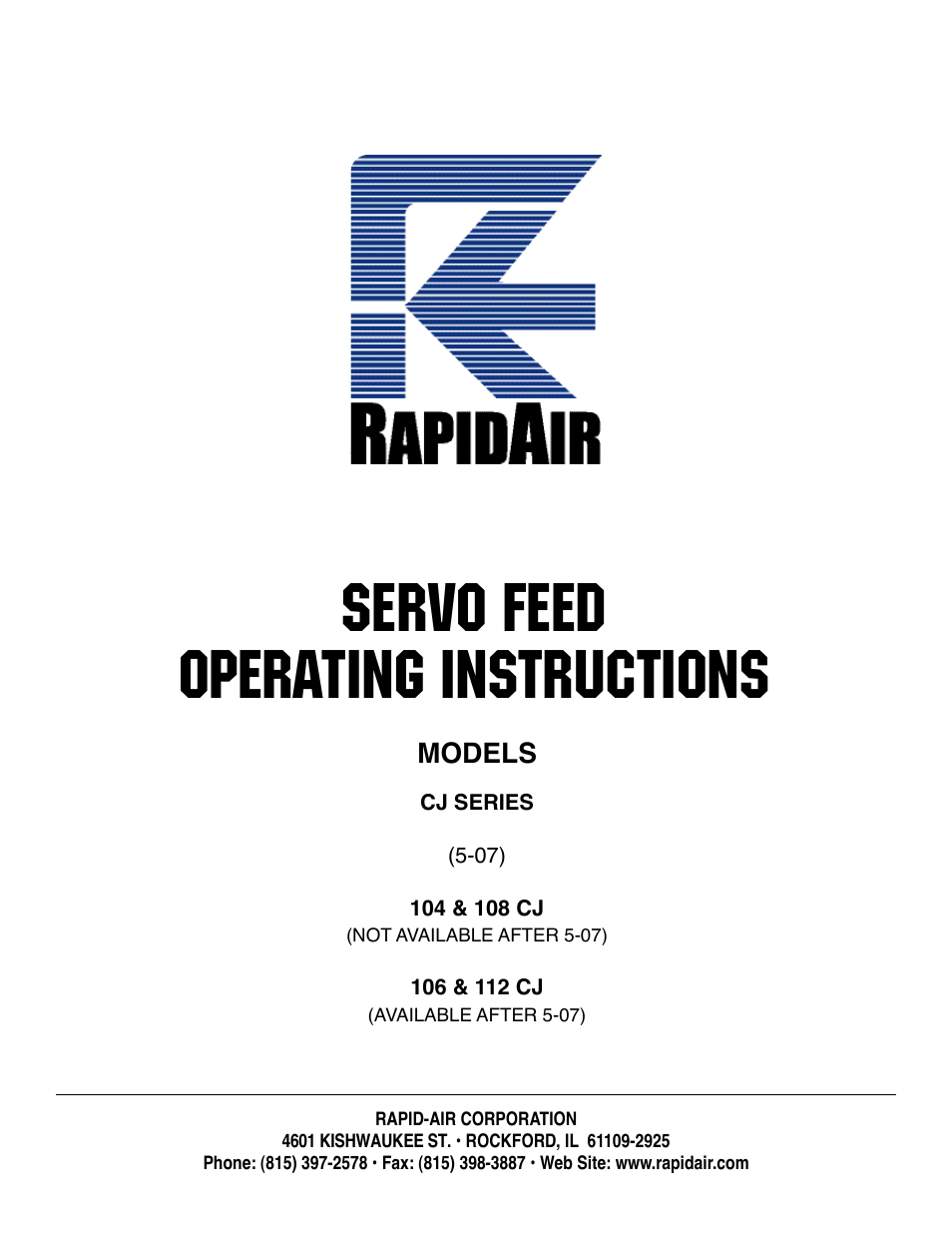 Rapid-Air SERVO FEED: 104CJ, 108CJ, 106CJ, 112CJ User Manual | 16 pages