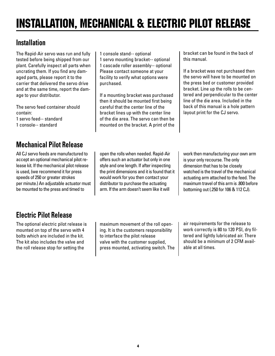 Installation, mechanical & electric pilot release, Installation mechanical.pilot.release, Electric.pilot.release | Rapid-Air SERVO FEED: 104CJ, 108CJ, 106CJ, 112CJ User Manual | Page 4 / 16