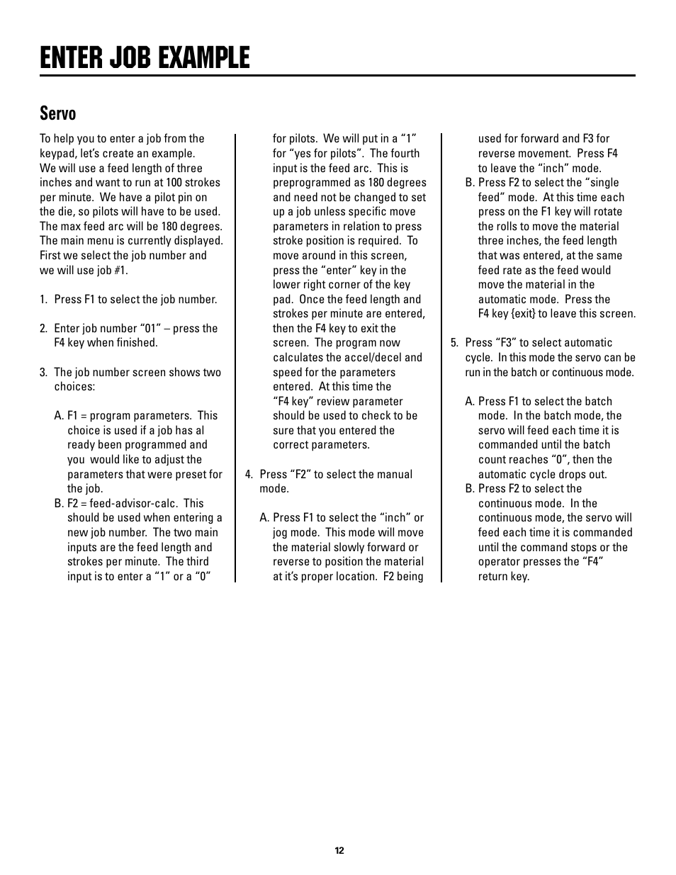 Enter job example, Servo | Rapid-Air SERVO FEED: 100C, 100D series User Manual | Page 12 / 37
