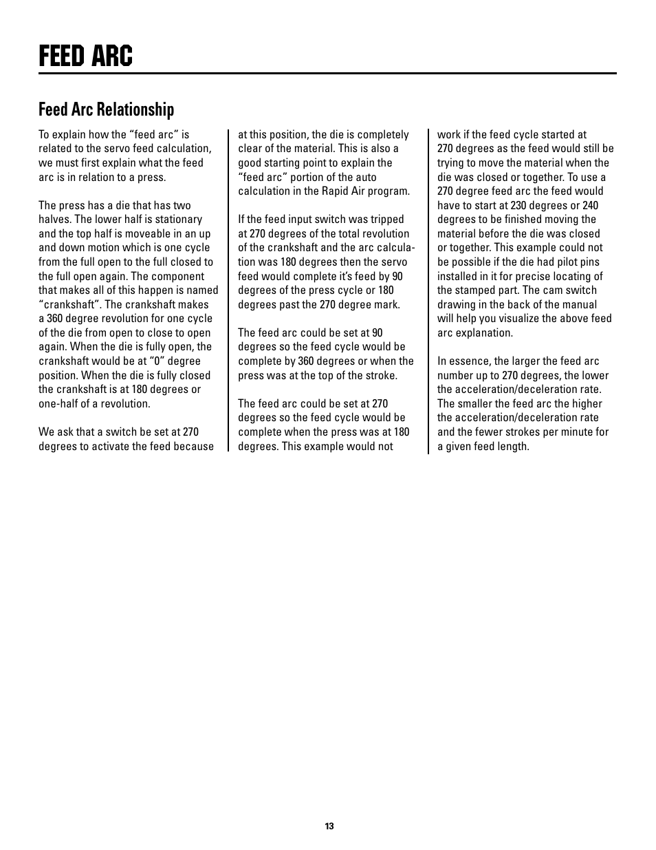 Feed arc, Feed arc relationship | Rapid-Air SERVO FEED: 100C, 100D series User Manual | Page 13 / 37