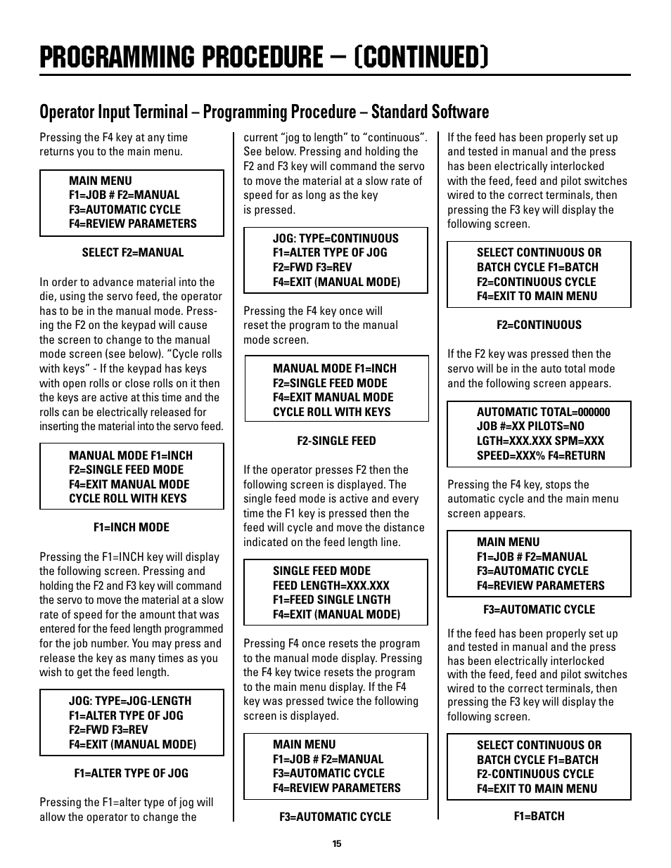 Programming procedure – (continued) | Rapid-Air SERVO FEED: 100C, 100D series User Manual | Page 15 / 37