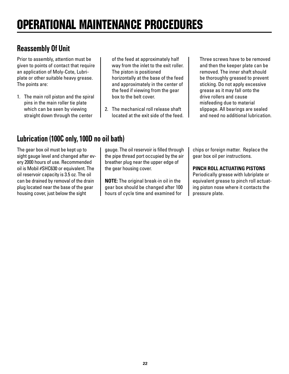 Operational maintenance procedures, Reassembly of unit | Rapid-Air SERVO FEED: 100C, 100D series User Manual | Page 22 / 37