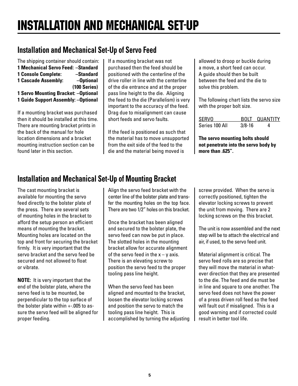 Installation and mechanical set-up, Installation and mechanical set-up of servo feed | Rapid-Air SERVO FEED: 100C, 100D series User Manual | Page 5 / 37
