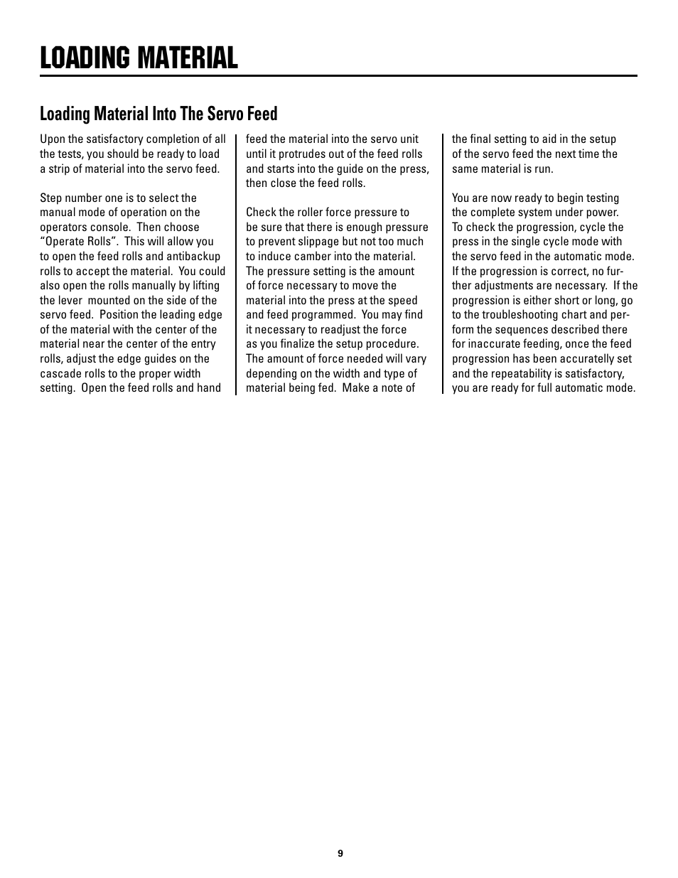 Loading material, Loading material into the servo feed | Rapid-Air SERVO FEED: 100C, 100D series User Manual | Page 9 / 37
