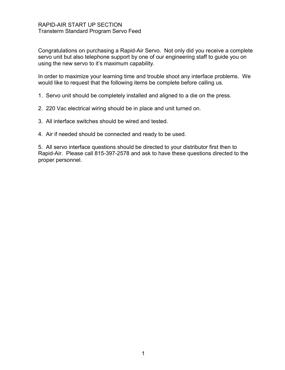 Rapid-Air SERVO FEED WITH TRANSTERM: C, S, X, HT SERIES User Manual | Page 2 / 33