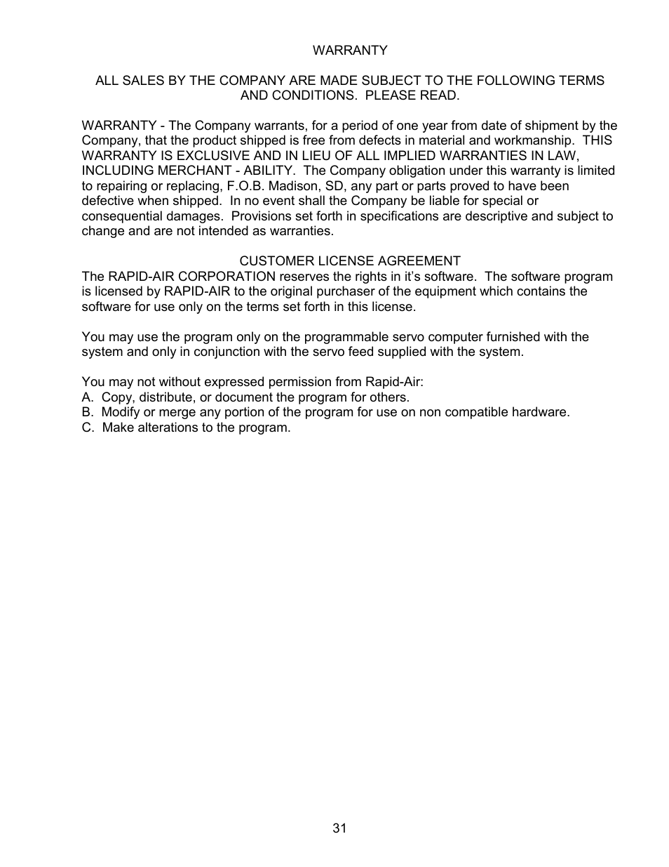 Rapid-Air SERVO FEED WITH TRANSTERM: C, S, X, HT SERIES User Manual | Page 32 / 33