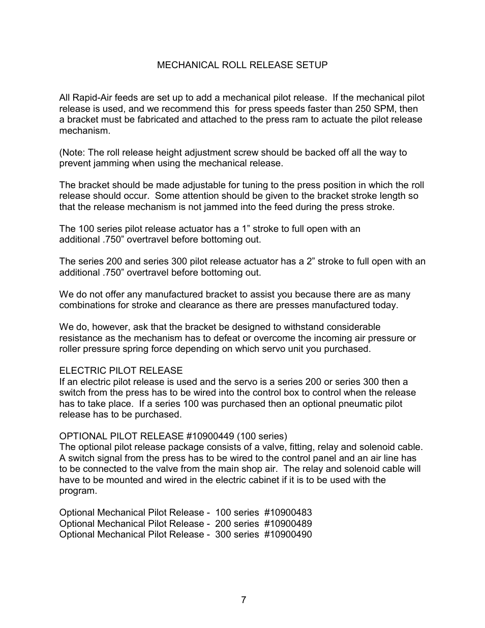 Rapid-Air SERVO FEED WITH TRANSTERM: C, S, X, HT SERIES User Manual | Page 8 / 33