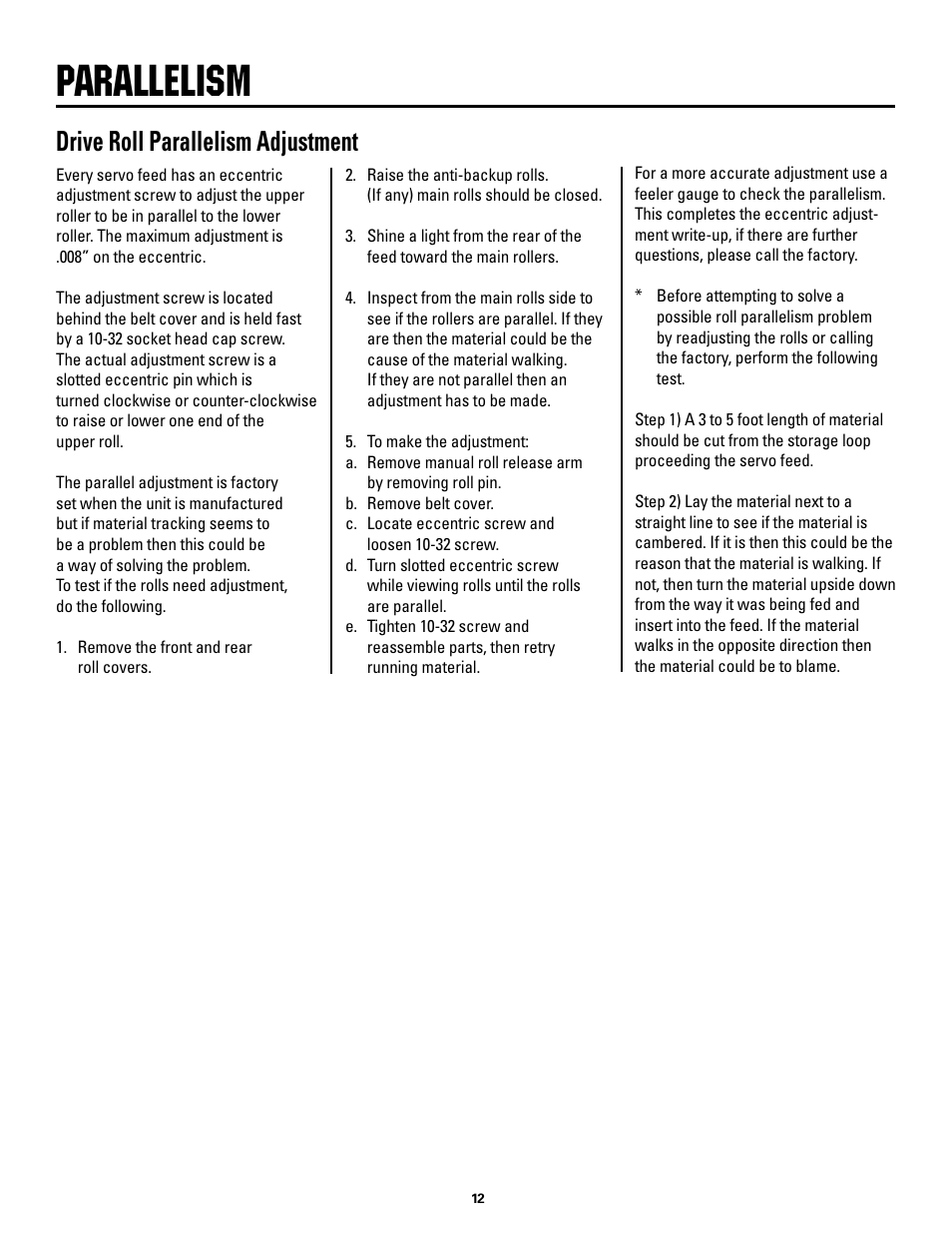 Parallelism, Drive.roll.parallelism.adjustment | Rapid-Air SERVO FEED / RAPID MASTER User Manual | Page 12 / 26